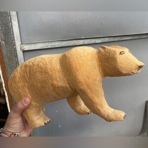 Hand-Carved Wooden Bear Sculpture - Light Honey Wood